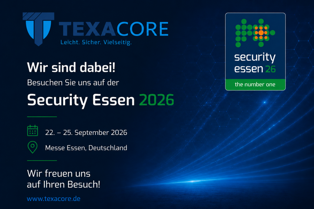 Im September 2026 ist Texacore auf der Security Essen und der EUDEX.